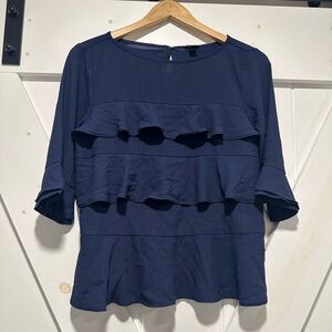 Ann Taylor ruffle blouse navy size small petite